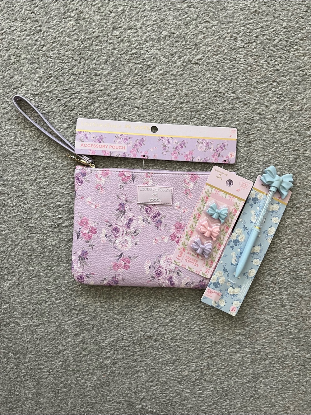 NWT Target x LoveShackFancy Pastel Floral Lavender Accessory Pouch, Pen & Eraser